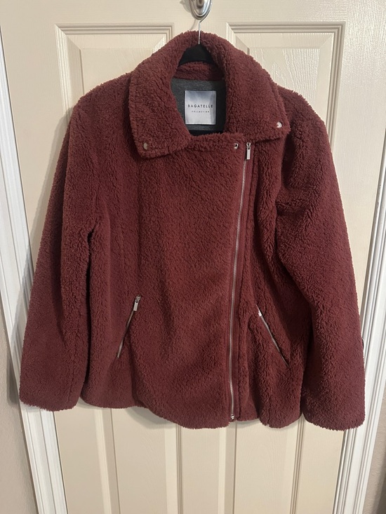 Bagatelle Collection Jackets & Blazers - Bagatelle Collection Teddy Sherpa Asymmetrical Zip-Front Jacket, Maroon, Sz XL